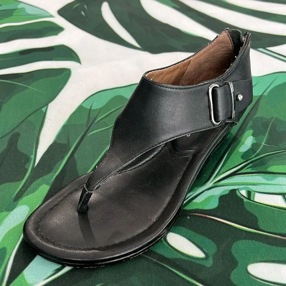 * Donald J Piner, black, leather wedge sandals